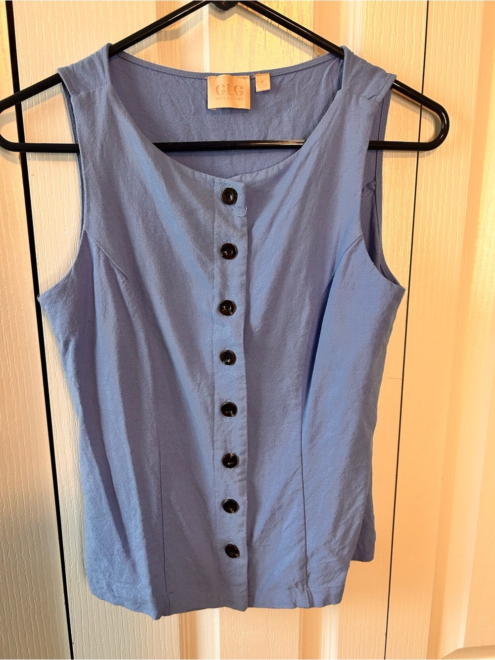 Good Luck Gem Women’s Size Small Periwinkle Linen Blend Button-Front Tank Top